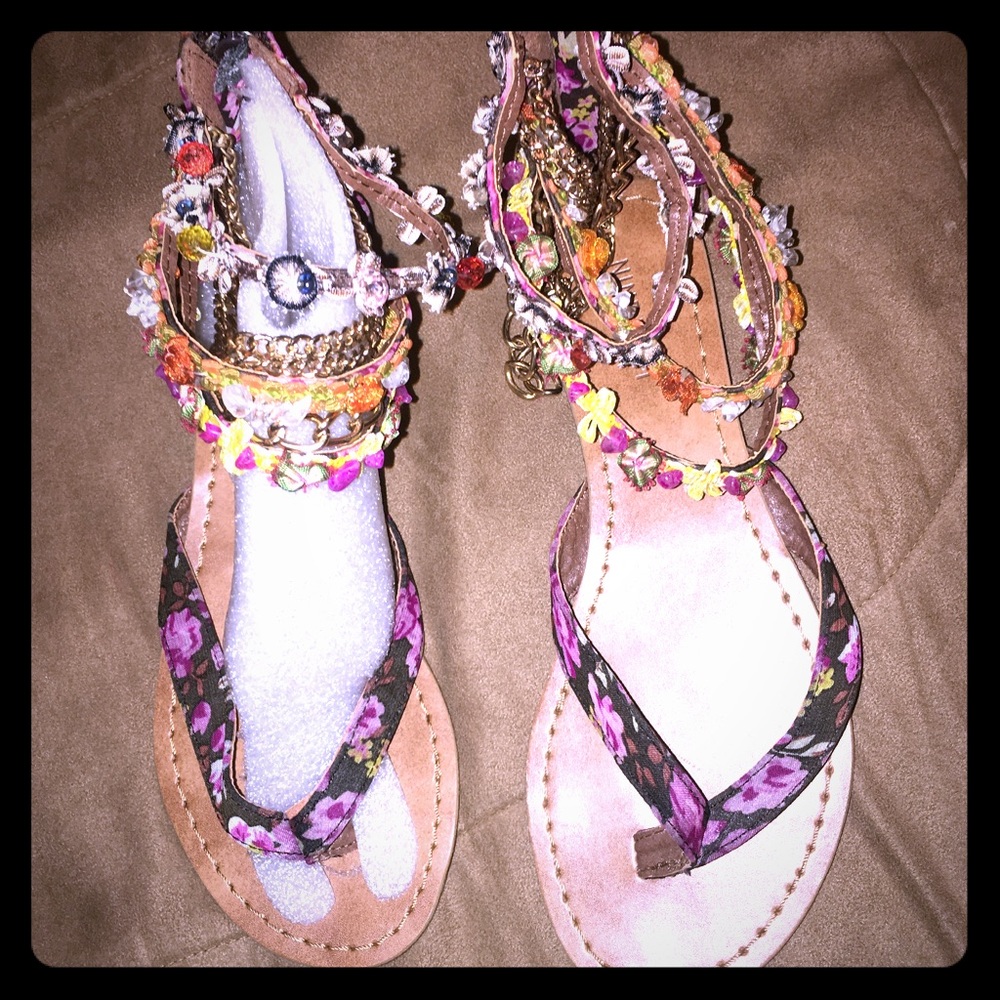 Women's Nine West beaded floral gladiator sandals